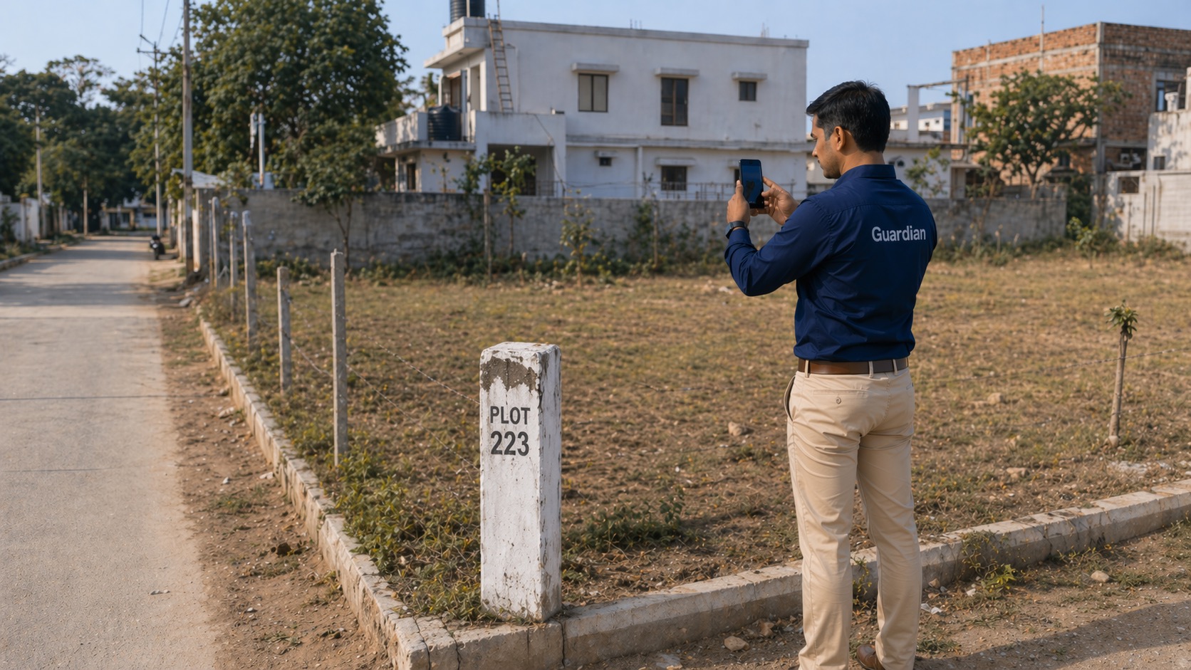 Field agent capturing boundary evidence during a property visit